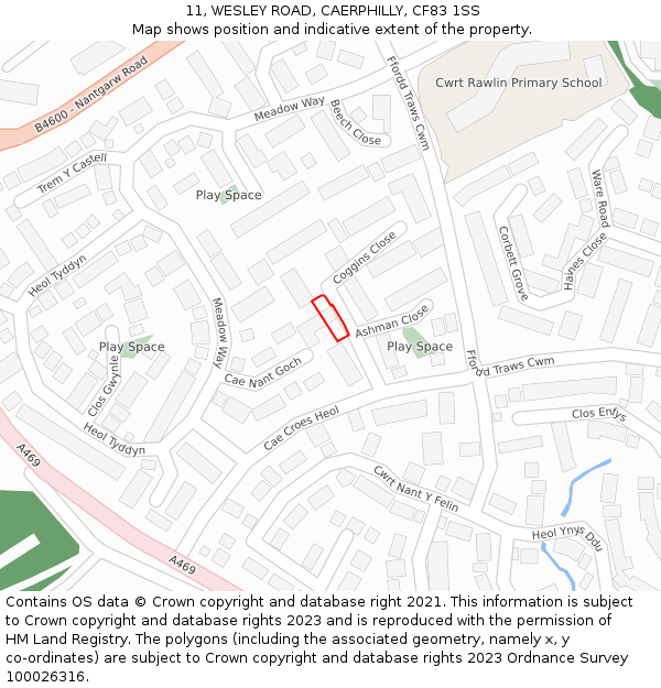 11, WESLEY ROAD, CAERPHILLY, CF83 1SS: Location map and indicative extent of plot