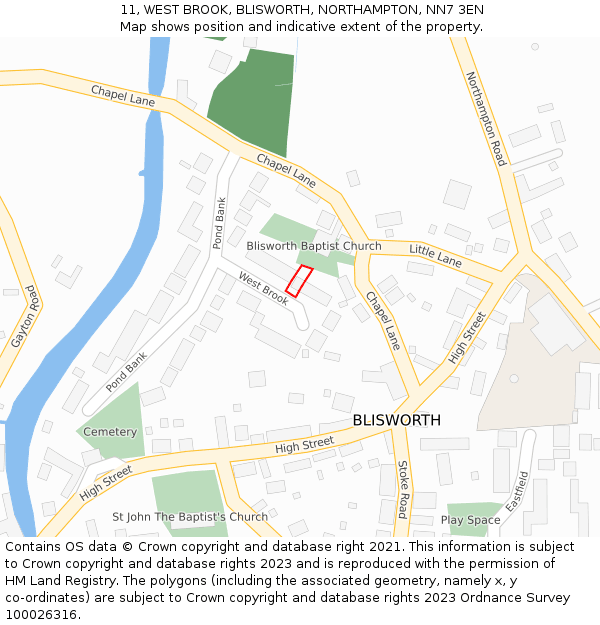 11, WEST BROOK, BLISWORTH, NORTHAMPTON, NN7 3EN: Location map and indicative extent of plot