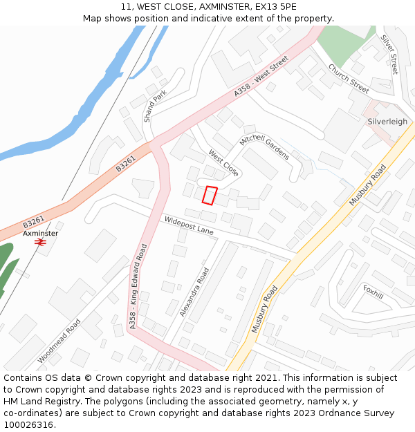 11, WEST CLOSE, AXMINSTER, EX13 5PE: Location map and indicative extent of plot