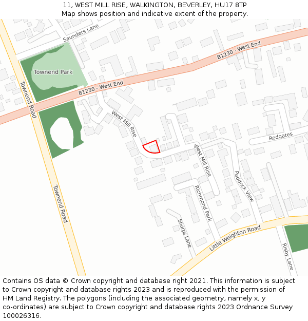 11, WEST MILL RISE, WALKINGTON, BEVERLEY, HU17 8TP: Location map and indicative extent of plot