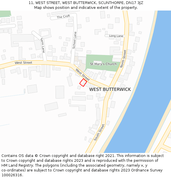 11, WEST STREET, WEST BUTTERWICK, SCUNTHORPE, DN17 3JZ: Location map and indicative extent of plot