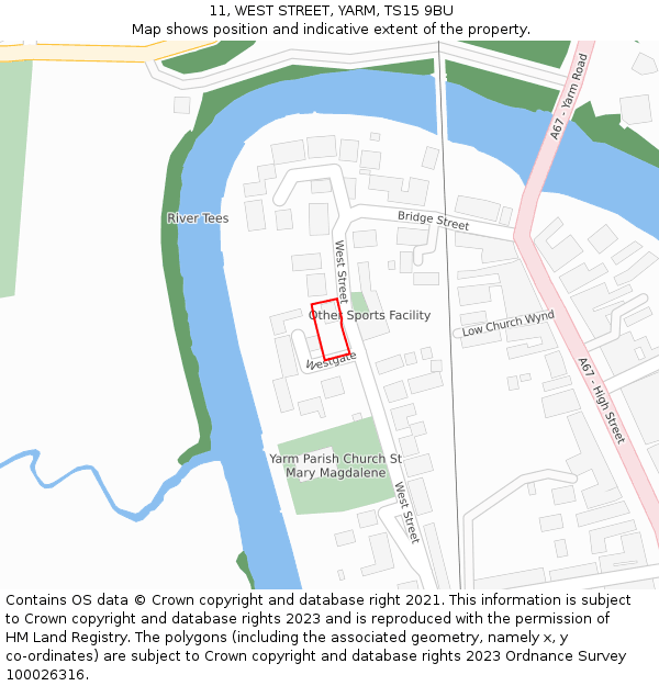 11, WEST STREET, YARM, TS15 9BU: Location map and indicative extent of plot