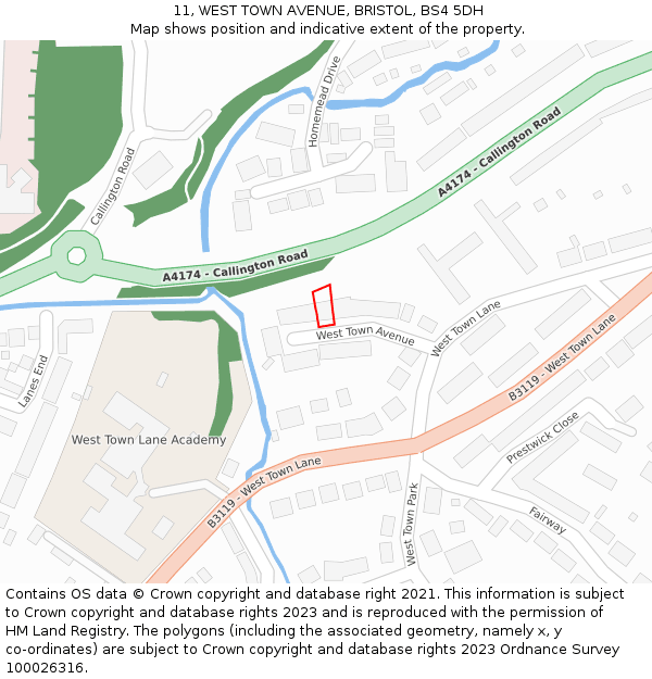 11, WEST TOWN AVENUE, BRISTOL, BS4 5DH: Location map and indicative extent of plot