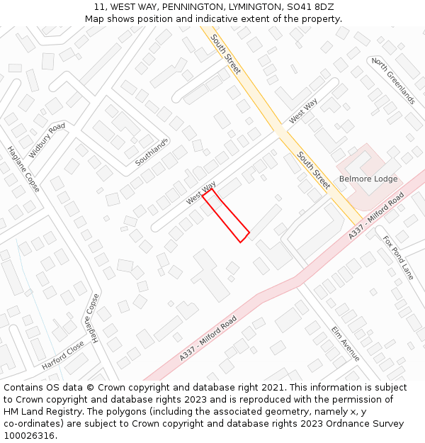 11, WEST WAY, PENNINGTON, LYMINGTON, SO41 8DZ: Location map and indicative extent of plot