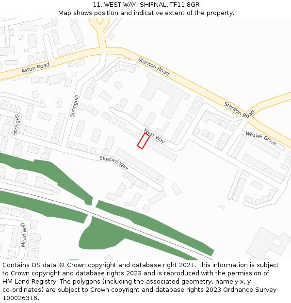 11, WEST WAY, SHIFNAL, TF11 8GR: Location map and indicative extent of plot