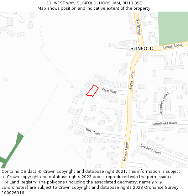 11, WEST WAY, SLINFOLD, HORSHAM, RH13 0SB: Location map and indicative extent of plot