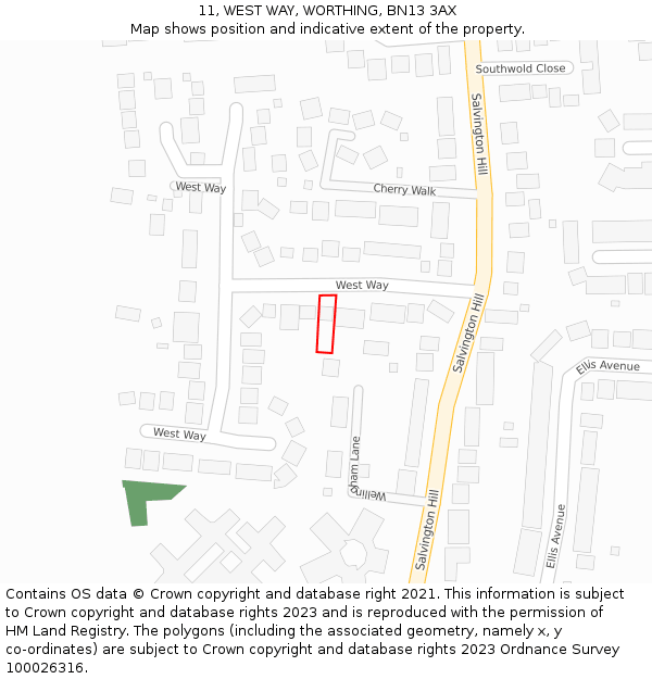 11, WEST WAY, WORTHING, BN13 3AX: Location map and indicative extent of plot