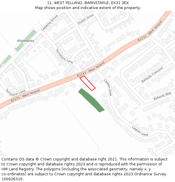 11, WEST YELLAND, BARNSTAPLE, EX31 3EX: Location map and indicative extent of plot