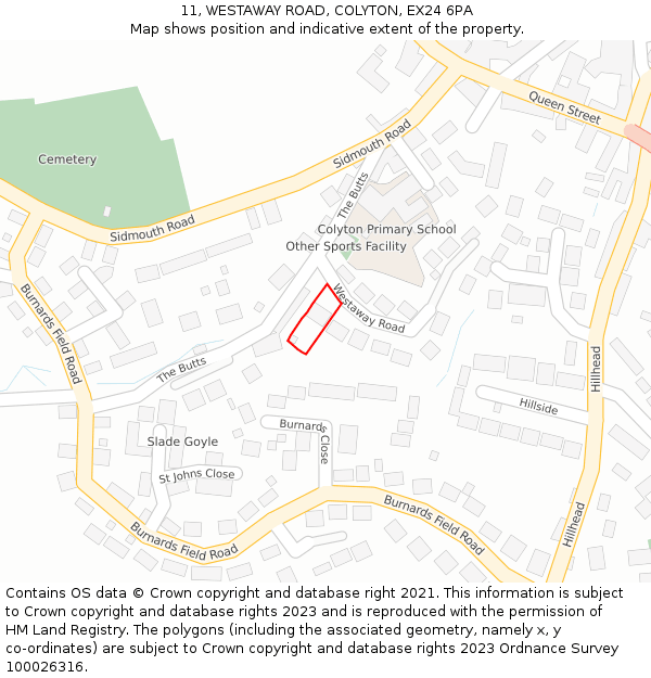 11, WESTAWAY ROAD, COLYTON, EX24 6PA: Location map and indicative extent of plot