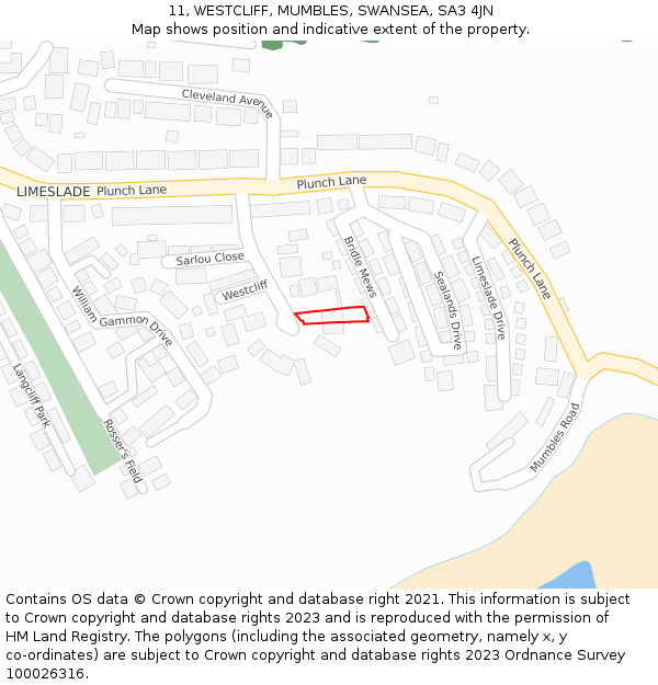 11, WESTCLIFF, MUMBLES, SWANSEA, SA3 4JN: Location map and indicative extent of plot