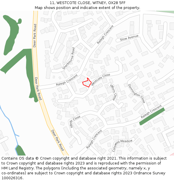 11, WESTCOTE CLOSE, WITNEY, OX28 5FF: Location map and indicative extent of plot