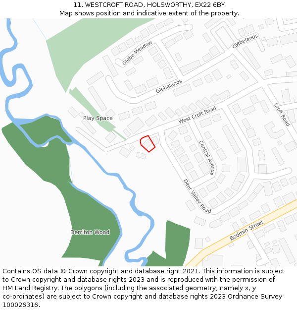 11, WESTCROFT ROAD, HOLSWORTHY, EX22 6BY: Location map and indicative extent of plot