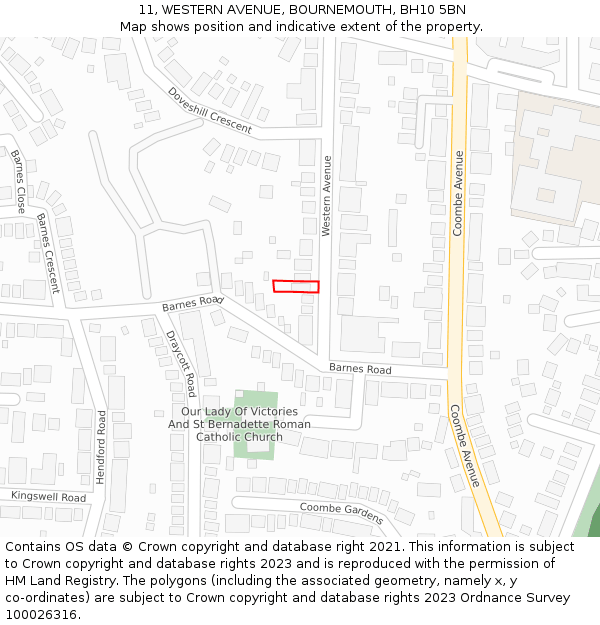 11, WESTERN AVENUE, BOURNEMOUTH, BH10 5BN: Location map and indicative extent of plot