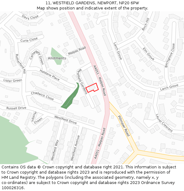 11, WESTFIELD GARDENS, NEWPORT, NP20 6PW: Location map and indicative extent of plot