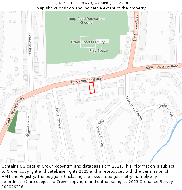 11, WESTFIELD ROAD, WOKING, GU22 9LZ: Location map and indicative extent of plot