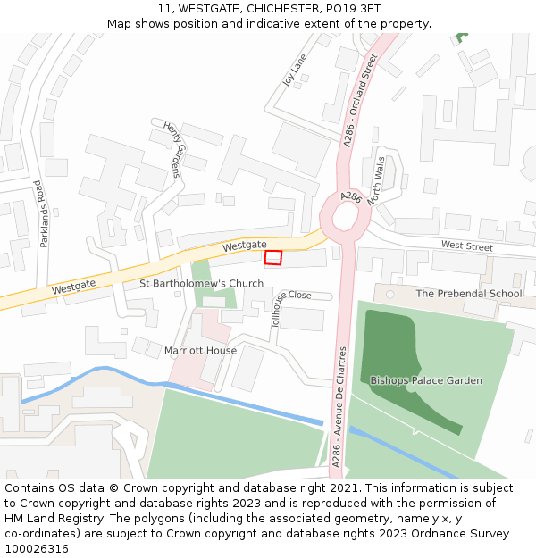 11, WESTGATE, CHICHESTER, PO19 3ET: Location map and indicative extent of plot