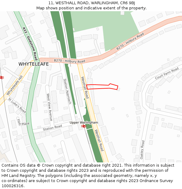 11, WESTHALL ROAD, WARLINGHAM, CR6 9BJ: Location map and indicative extent of plot