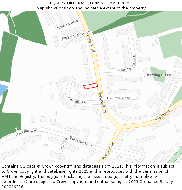 11, WESTHILL ROAD, BIRMINGHAM, B38 8TL: Location map and indicative extent of plot