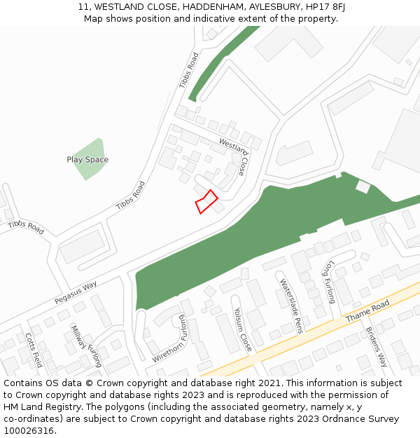 11, WESTLAND CLOSE, HADDENHAM, AYLESBURY, HP17 8FJ: Location map and indicative extent of plot