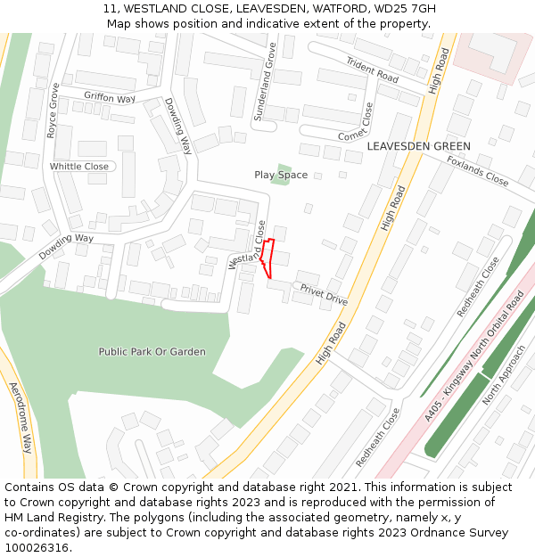 11, WESTLAND CLOSE, LEAVESDEN, WATFORD, WD25 7GH: Location map and indicative extent of plot