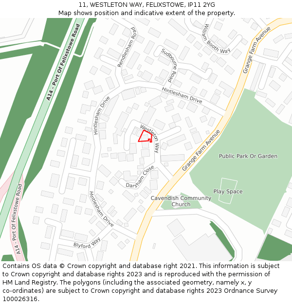 11, WESTLETON WAY, FELIXSTOWE, IP11 2YG: Location map and indicative extent of plot