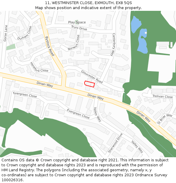 11, WESTMINSTER CLOSE, EXMOUTH, EX8 5QS: Location map and indicative extent of plot