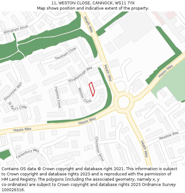 11, WESTON CLOSE, CANNOCK, WS11 7YX: Location map and indicative extent of plot