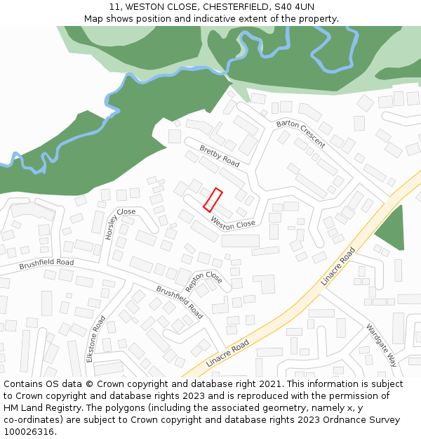 11, WESTON CLOSE, CHESTERFIELD, S40 4UN: Location map and indicative extent of plot