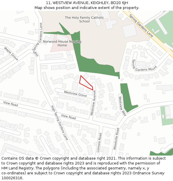 11, WESTVIEW AVENUE, KEIGHLEY, BD20 6JH: Location map and indicative extent of plot