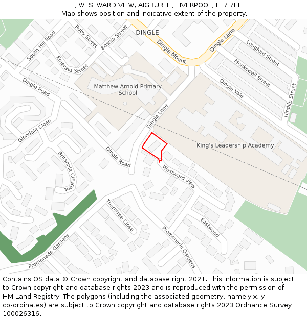 11, WESTWARD VIEW, AIGBURTH, LIVERPOOL, L17 7EE: Location map and indicative extent of plot