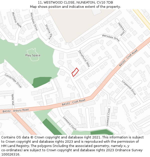 11, WESTWOOD CLOSE, NUNEATON, CV10 7DB: Location map and indicative extent of plot