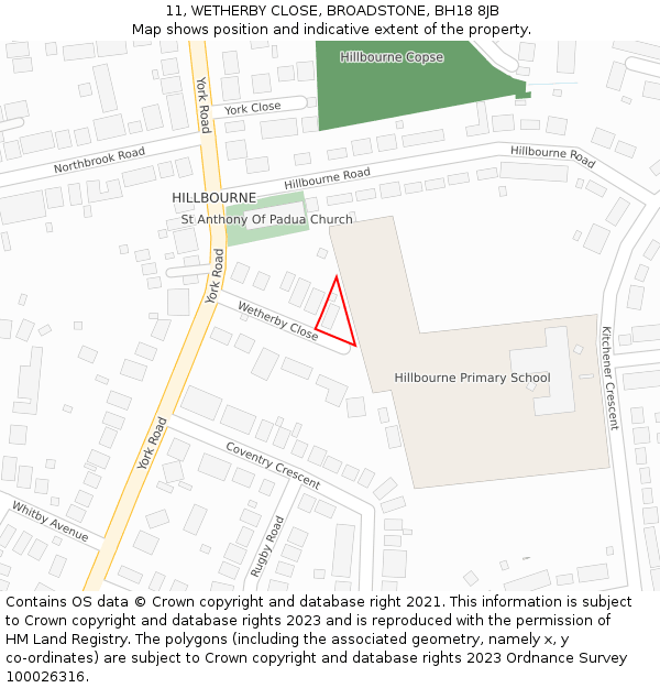 11, WETHERBY CLOSE, BROADSTONE, BH18 8JB: Location map and indicative extent of plot