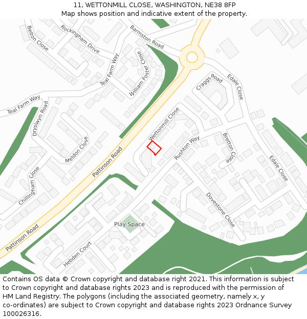 11, WETTONMILL CLOSE, WASHINGTON, NE38 8FP: Location map and indicative extent of plot
