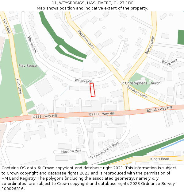 11, WEYSPRINGS, HASLEMERE, GU27 1DF: Location map and indicative extent of plot