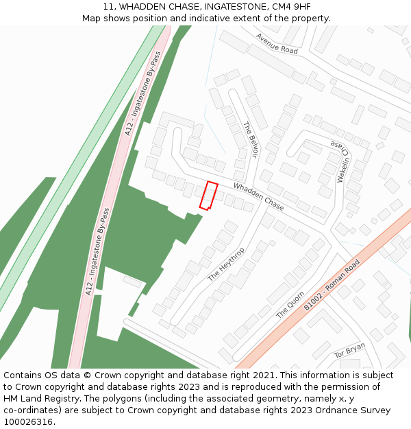 11, WHADDEN CHASE, INGATESTONE, CM4 9HF: Location map and indicative extent of plot