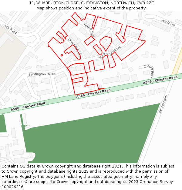 11, WHARBURTON CLOSE, CUDDINGTON, NORTHWICH, CW8 2ZE: Location map and indicative extent of plot