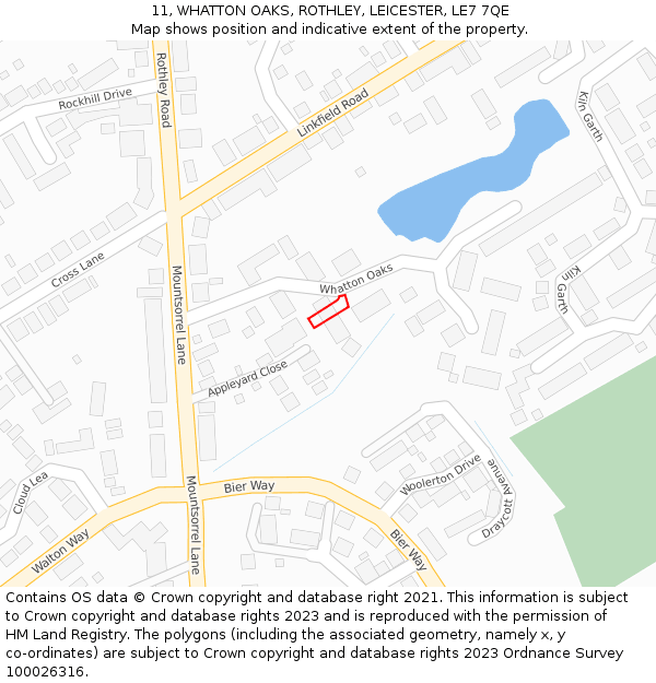 11, WHATTON OAKS, ROTHLEY, LEICESTER, LE7 7QE: Location map and indicative extent of plot