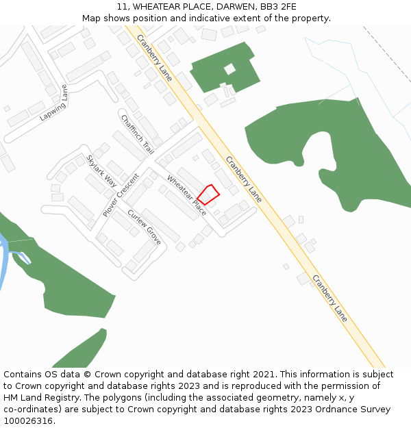 11, WHEATEAR PLACE, DARWEN, BB3 2FE: Location map and indicative extent of plot