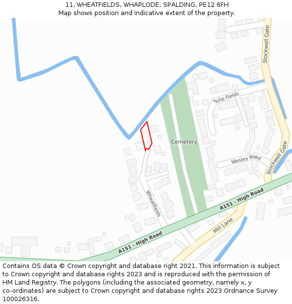 11, WHEATFIELDS, WHAPLODE, SPALDING, PE12 6FH: Location map and indicative extent of plot