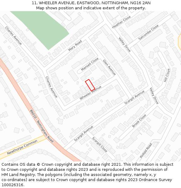 11, WHEELER AVENUE, EASTWOOD, NOTTINGHAM, NG16 2AN: Location map and indicative extent of plot