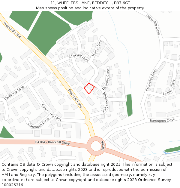 11, WHEELERS LANE, REDDITCH, B97 6GT: Location map and indicative extent of plot