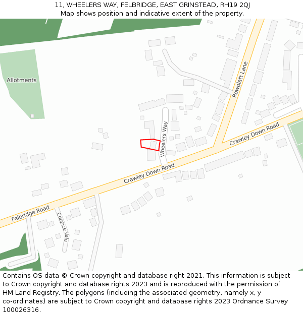 11, WHEELERS WAY, FELBRIDGE, EAST GRINSTEAD, RH19 2QJ: Location map and indicative extent of plot