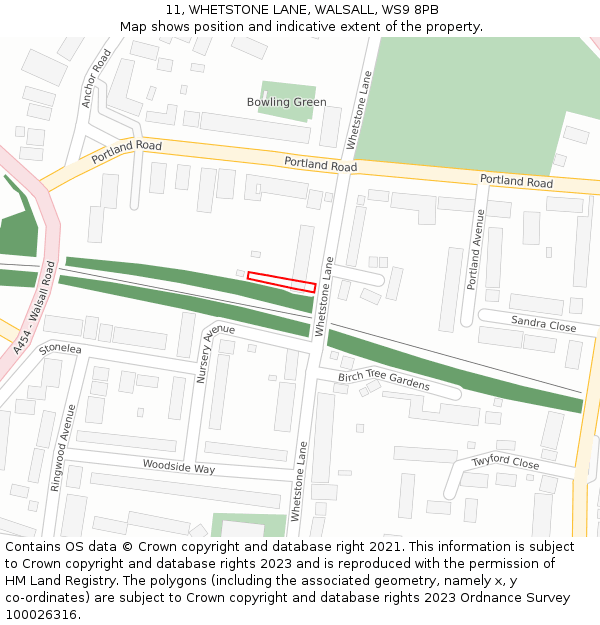 11, WHETSTONE LANE, WALSALL, WS9 8PB: Location map and indicative extent of plot