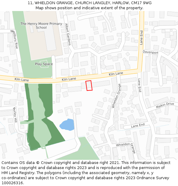 11, WHIELDON GRANGE, CHURCH LANGLEY, HARLOW, CM17 9WG: Location map and indicative extent of plot