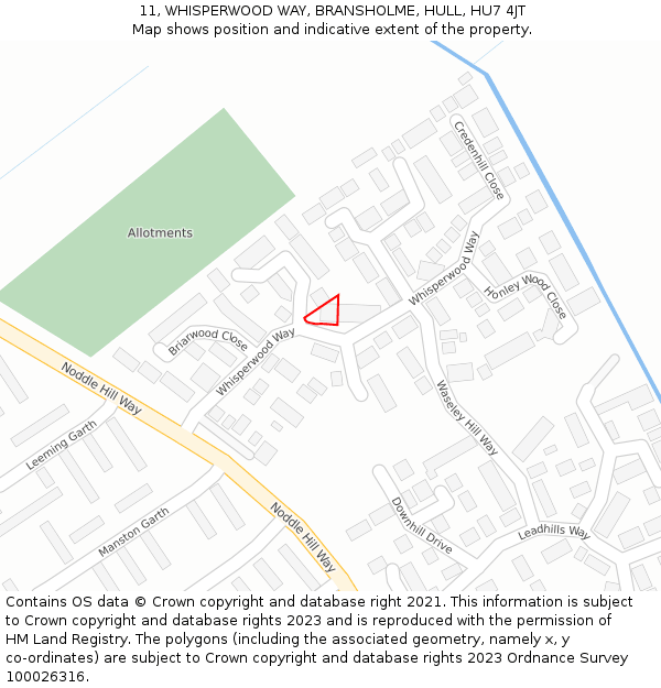 11, WHISPERWOOD WAY, BRANSHOLME, HULL, HU7 4JT: Location map and indicative extent of plot