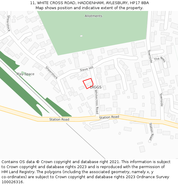 11, WHITE CROSS ROAD, HADDENHAM, AYLESBURY, HP17 8BA: Location map and indicative extent of plot