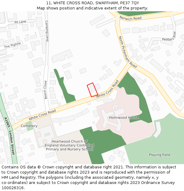 11, WHITE CROSS ROAD, SWAFFHAM, PE37 7QY: Location map and indicative extent of plot