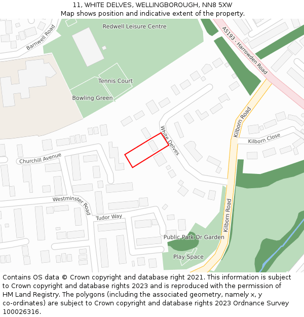 11, WHITE DELVES, WELLINGBOROUGH, NN8 5XW: Location map and indicative extent of plot