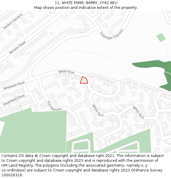 11, WHITE FARM, BARRY, CF62 9EU: Location map and indicative extent of plot