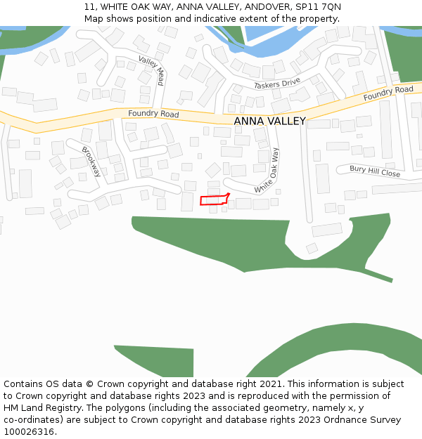 11, WHITE OAK WAY, ANNA VALLEY, ANDOVER, SP11 7QN: Location map and indicative extent of plot